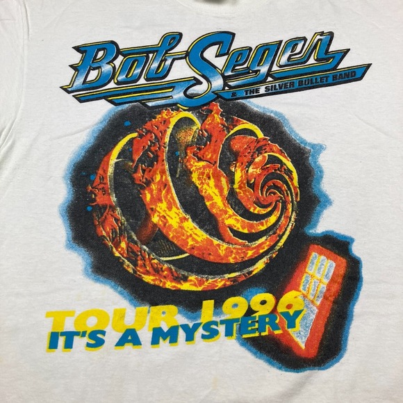 Vintage Bob Seger Shirt Mens L White 1996 Tour It's A Mystery Band Concert 90s - Picture 3 of 13